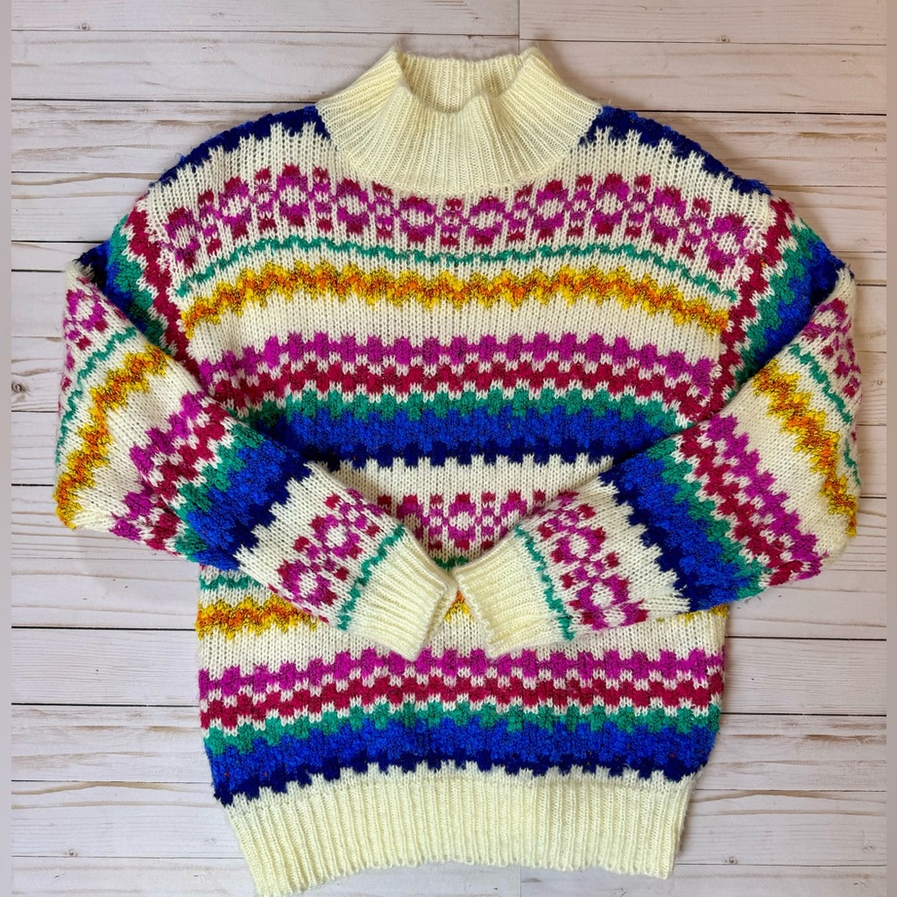 Design Zone Vintage Multicolor Striped Turtleneck Acrylic Sweater Size Medium
